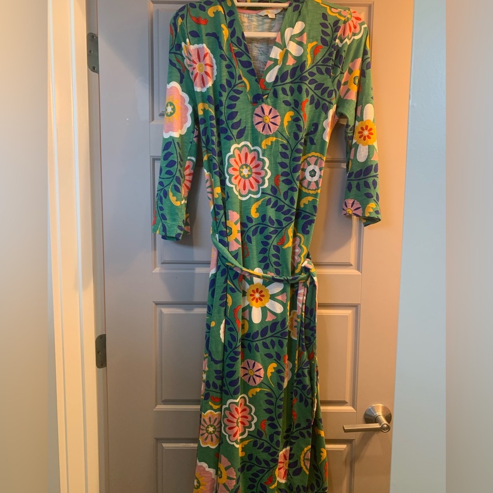 Boden Green Pink FALL Floral Midi Maxi Dress us sz 10 M/L